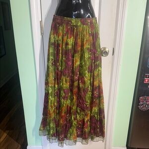 Take Two Clothing Co. Green & Purple Vintage 100% Cotton Gypsy Maxi Skirt Size M